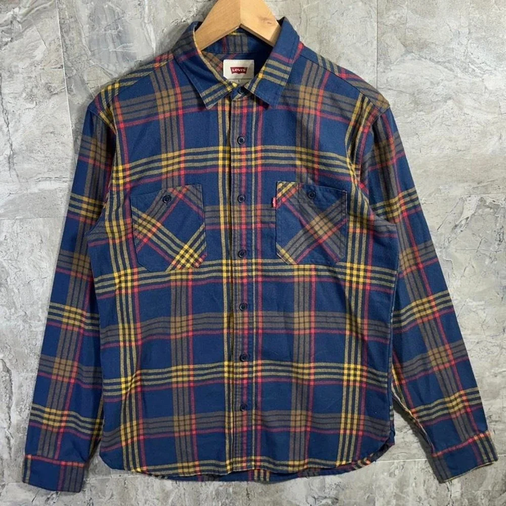 Levis Mens retro Plaid Flannel Western‎ Button Down Shirt Size S #flannel #90s